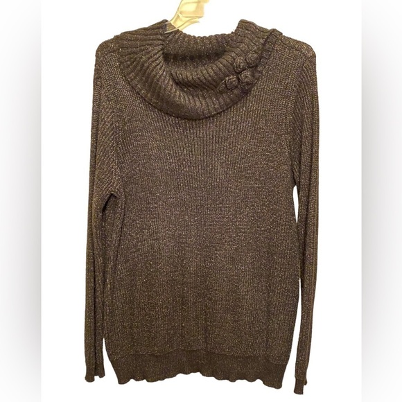 Daisy Fuentes Sweaters - Plus size black and silver sweater with rosettes